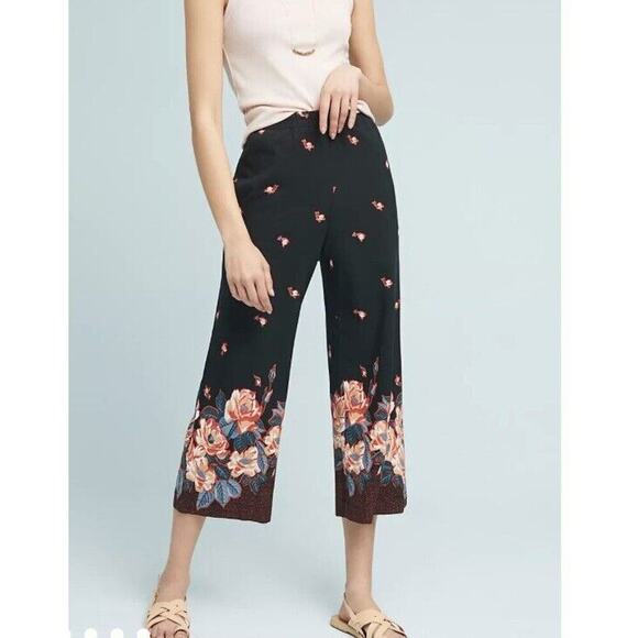 Anthropologie Pants - Anthropologie Womens S Black Floral Pull On Blake Pants High Rise Pockets Lounge